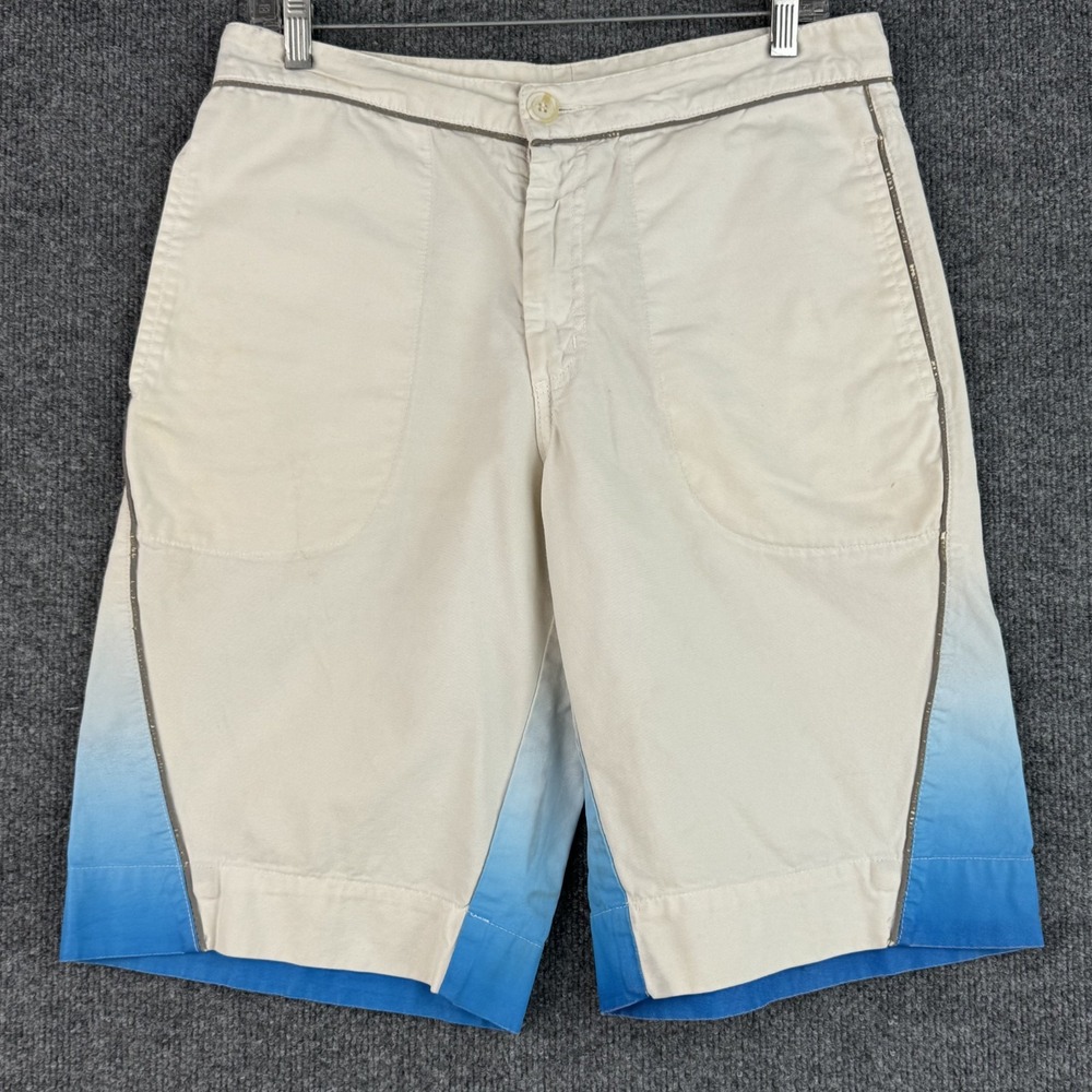James Perse Bermuda Shorts Mens 30 Ivory Blue Colorblock Casual LA Made in USA